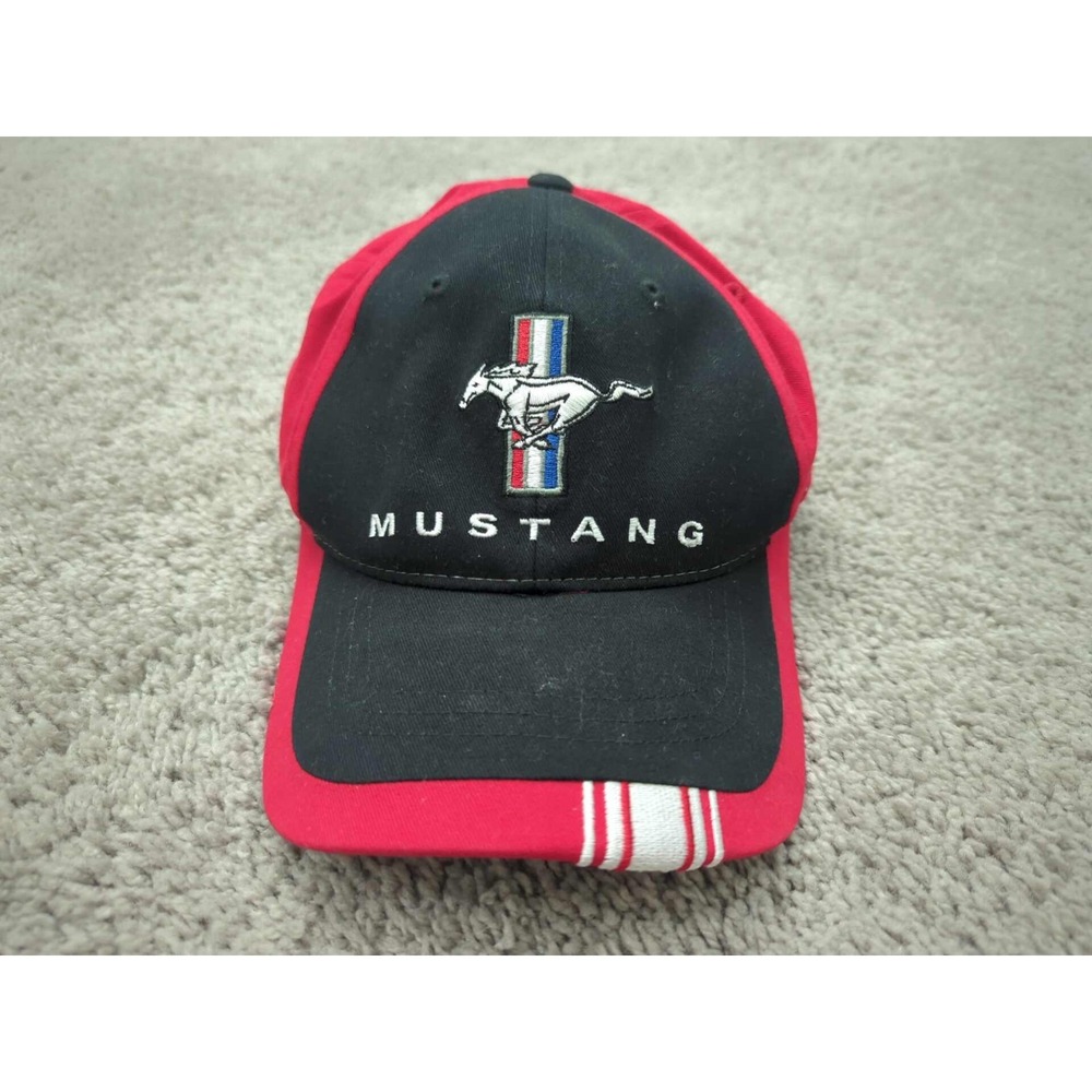 Ford Mustang Baseball‎ Cap Mens OS Checkered Flag Tri-Bar Logo Hook & Loop